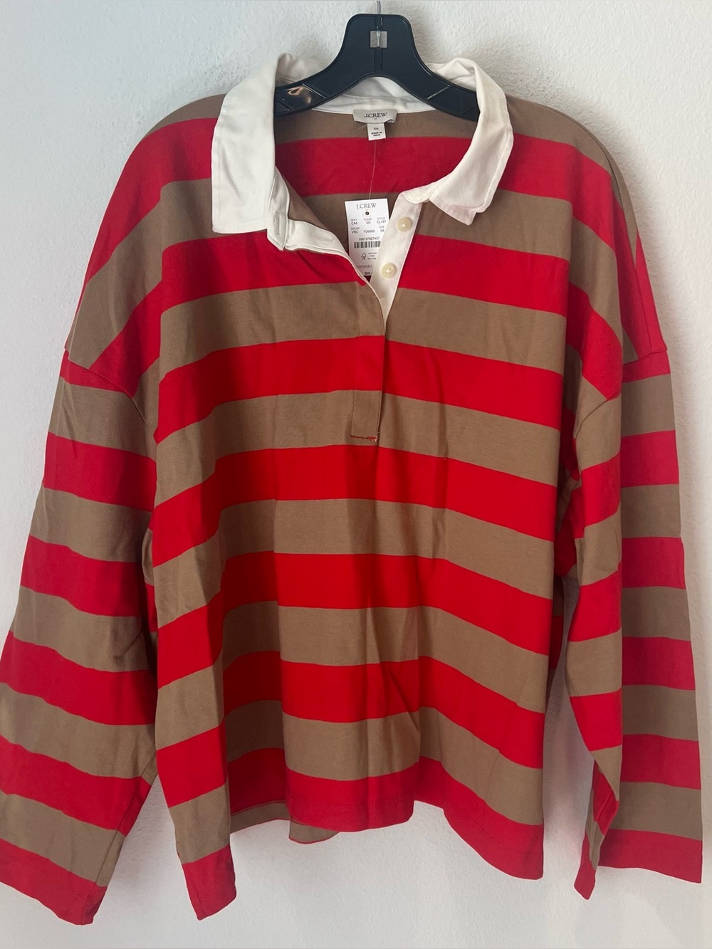 NWT J. Crew Boyfriend Jersey Striped Rugby Shirt – red brown size 3XL preppy